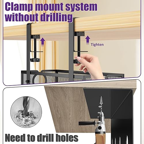 DECOHOME Kabelmanagement unter dem Schreibtisch Bohrfrei Untertisch Kabelmanagement, Kabelkorb zum Verwalten von Kabeln und Steckdosenleisten, Geeignet für Büros, Haus, Internetcafés, Schwarz - Cheap-Us