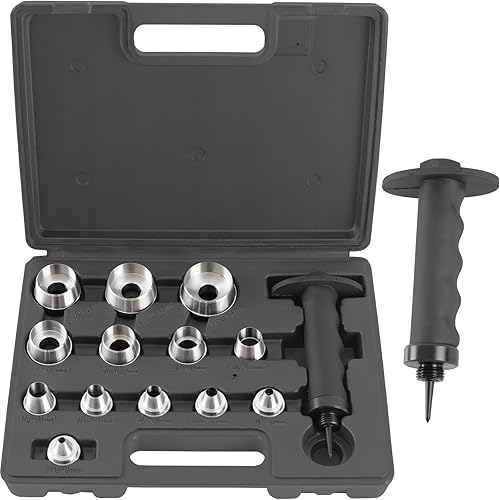 TECPO Locheisen Satz 14-teilig, Loch Stanzen 5-35mm Durchmesser Lochstanzer Henkellocheisen Werkzeug Set -Locheisenhalter mit ergonomischem Griff - Cheap-Us