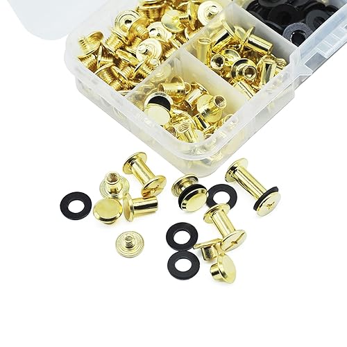 JINTANG 100 Satz Chicago Buchschrauben,4/6/8/10/15mm,Binding Schrauben kit 5 Größen Chicago schrauben Nägel Nieten Chicago Button für DIY Leder Dekoration,Bookbinding,Buchbinderei,Gürtel,Bronze - Cheap-Us