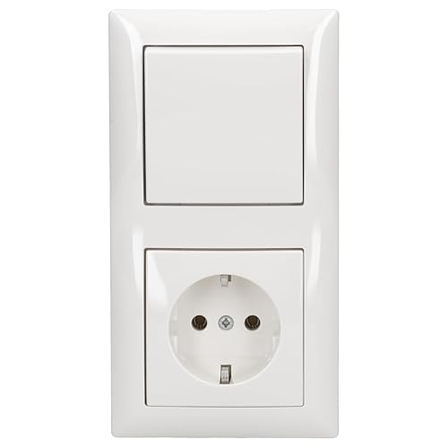 Busch Jäger Komplettset - Steckdosen + Lichtschalter Kombination (1 x Steckdose - 1 x Wippschalter - 1 x Rahmen 2 fach 1722-914) im eleganten Busch balance® SI Design in alpinweiß - Cheap-Us