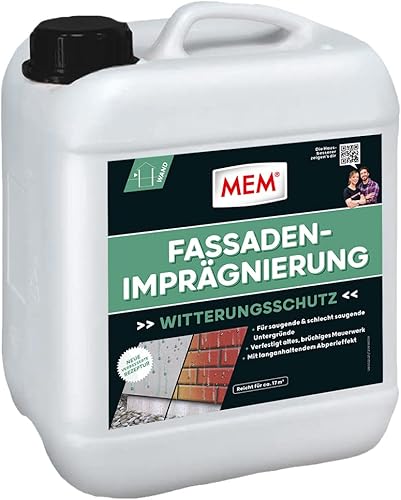 MEM Fassaden-Imprägnierung, Langanhaltender Abperleffekt, Auch für schlecht saugende Untergründe, Einfache Anwendung, Lösemittelfrei, 10 l, Milchig-weiß - Cheap-Us