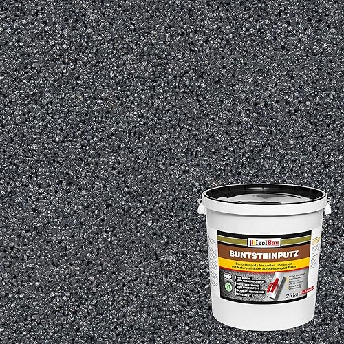 Isolbau - Buntsteinputz für Außen und Innen (Anthrazit) 25 kg - BP100 Mosaikputz Dekorationsputz Frostsicher, Wasserfest, Stoßfest - Cheap-Us