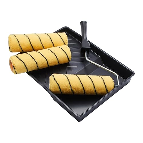 ProDec 225 x 44 mm 5-teiliges Set mit 3 Stück mittelflorige gewebte Farbrollen, Käfigrahmen und Schale zum Streichen mit Dispersions-und Mauerwerksfarben an Innen-und Außenwänden und-Decken, Multi - Cheap-Us