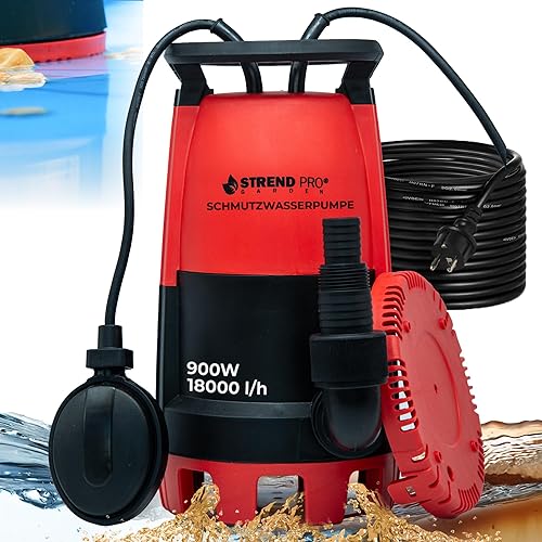 STREND PRO Tauchpumpe MC900E | FLACHSAUGEND ab 1mm | mit SCHWIMMERM | 900W, 18000 l/h | Wasserpumpe | KLARES UND TRÜBES WASSER aus Schwimmbädern, Stauseen, Brunnen, Schächten | Schmutzwasserpumpe - Cheap-Us