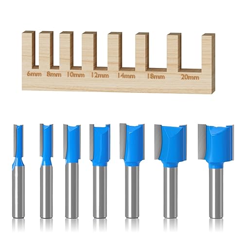 7 Stück Holzfräser für Oberfräse Set, Nutfräser 8mm Schaft, Gerade Nutfräser für Oberfräse, Zweischneidig Nutfräse, Fräser Werkzeuge Set für Holz für Holzbearbeitung (7) - Cheap-Us