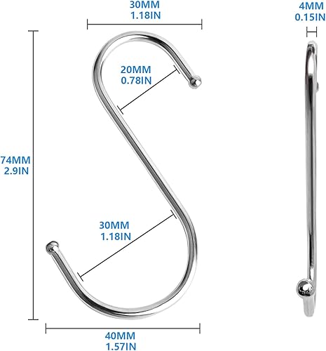 Yogopro S Haken,20 Stück S Haken Edelstahl Haken zum Einhängen Küchenhaken Aufhängen für Küche Garderobe - Cheap-Us