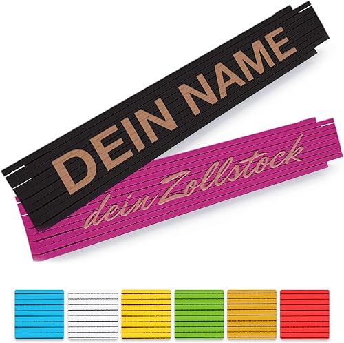 Zollstock mit Namen personalisiert - 2 Meter Holz-Gliedermaßstab mit Gravur in verschiedenen Farben - (einseitig oder zweiseitig Beschriftet) - Cheap-Us