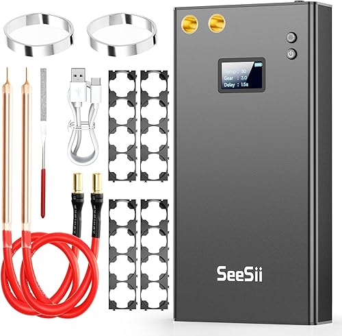 Seesii Punktschweißgerät, SE-203 11000mAh Akku Punktschweißgerät mit LCD Bildschirm, Spot Welder mit 80 Gänge Einstellbar mit 5 m Nickelblech und Halterung für die Herstellung von Batteriepacks - Cheap-Us