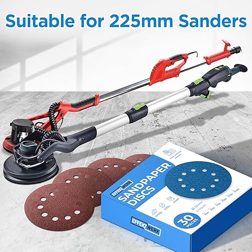Effektwerk Schleifscheiben (30er-Pack, 10 Löcher), 225 mm Schleifpapier für Fein- und Grobschliff, verschiedene Körnungen 40/60/ 80/120/180/240 (je 5 Stück) - Cheap-Us