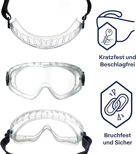Dräger Schutzbrille X-pect 4400 | Beschlagfreie Vollsichtbrille auch für Brillenträger | Für Baustelle, Labor, Werkstatt | Kratzfeste & bruchfeste Acetatscheibe mit chemischer Beständigkeit - Cheap-Us