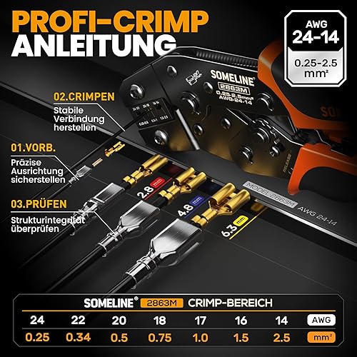SOMELINE® Crimpzangen Set, 20 Arten [0,25-2,5mm²] Flachsteckhülsen Set mit Abisolierzange, Flachsteckhülsenzange, Spade Steckverbinder Krimpzange, Crimp Zange, Crimpwerkzeug, Crimp Tool, Presszange - Cheap-Us