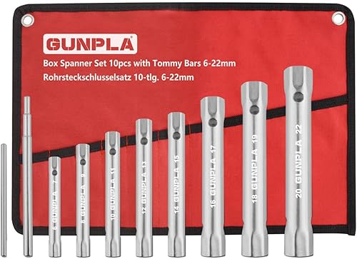 Gunpla Rohrsteckschlüsselsatz 10-tlg Metrische 6x7mm-20x22mm inkl. Drehdorn, Schraubenschlüssel Satz in Rolltasche für Spuele, Becken, Wasserhahn Installation und Reparatur - Cheap-Us