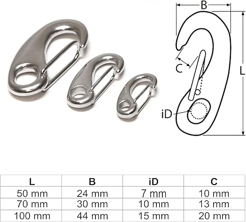 PRIOstahl Schnapphaken Karabiner Karabinerhaken Karabinerhaken Schnellverschlusskarabiner - 70 mm x 5 Stück Haken Schnapper Verbindungselement zur Befestigung Verbinder Verbindung aus Edelstahl V4A - Cheap-Us