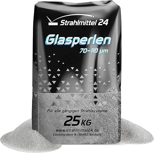 25 KG GLASPERLEN STRAHLMASTER STRAHLMITTEL 70-110 µm STRAHLGUT GLASPERLEN SANDSTRAHLEN MICROGLASPERLEN - Cheap-Us