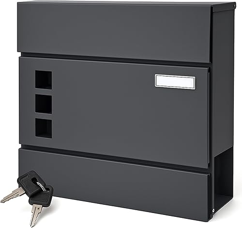 Verda Briefkasten mit Zeitungsfach, Postkasten Designer Wandbriefkasten, 2X Schlüssel, Zeitungsrolle Namensschild, modern, Anthrazit SN3676-1 - Cheap-Us