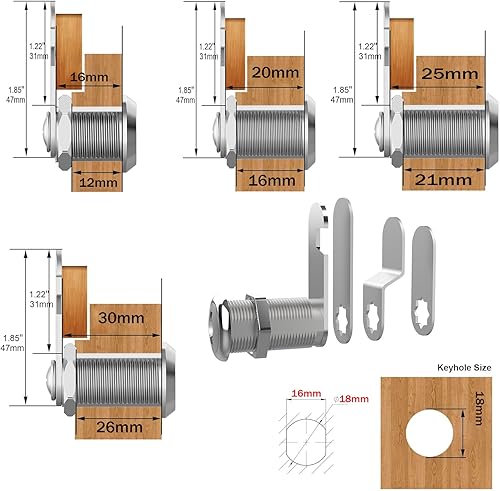 YOUTU 4 Stück Briefkastenschloss Möbelschlösser Zylinderschloss Verschiedenschließend Zylinder Cam Lock Schrankschloss Spindtürschloss Schubladeschloss mit 2 Schlüsseln (16mm) - Cheap-Us