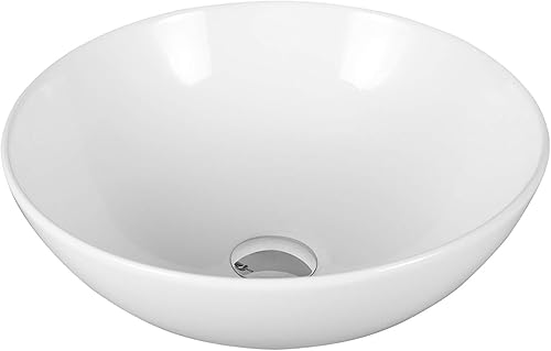 Art-of-Baan® Keramik-Aufsatzwaschbecken I Waschbecken mit Lotus-Effekt I Handwaschbecken Weiß I DIN Hahnloch & DIN Abfluss I runde Waschschale I Aufsatzwaschbecken rund I 40x40x14 cm - Cheap-Us