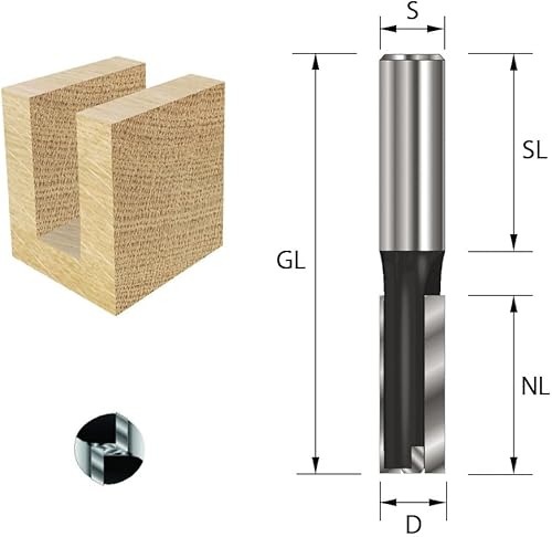ENT 11117 Nutfräser HW, Schaft (S) 12 mm, Durchmesser (D) 12 mm, NL 63 mm, SL 40 mm, GL 107 mm, mit HW Grundschneide - Cheap-Us
