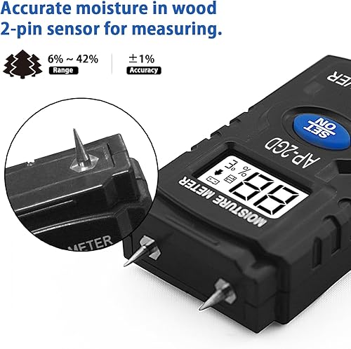 Digitaler Feuchtigkeitsmessgerät, Pin-Typ Vochtmeters Vochtindicator Feuchteindikator Holzfeuchtemessgerät Feuchtigkeits Detektor mit LCD-Rücklicht + Datenaufnahme für Holz Brennholz Wände Estrich uvm - Cheap-Us