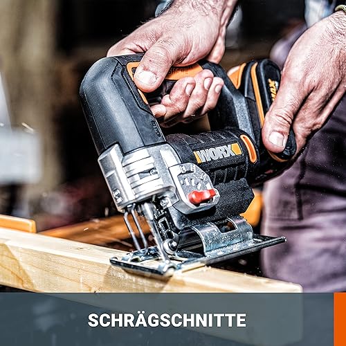 WORX WX543.9 Akku-Pendelhub-Stichsäge – Profi Stichsäge mit Absaug-Adapter – Ideal auch für Gehrungsschnitte – PowerShare kompatibel – ohne Akku & Ladegerät - Cheap-Us