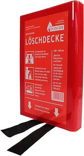 EXDINGER Feuerlöschdecke 100x100 cm in Kunststoffbox gemäß DIN EN 1869:2001 (auch für Fettbrände) - Cheap-Us