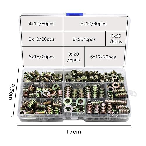 TXErfolg 230 Stück Einschraubmuffen M4 M5 M6 M8 Zink-legierung mit Abdeckrand Antriebsmutter Holzeinsatz Muttern Gewindeeinsatz Möbel Hex Sortiment für weiches Holz Holzmöbel - Cheap-Us