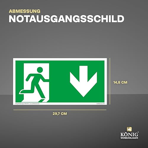 Schild Notausgang | extra langnachleuchtend | PVC selbstklebend 297x148mm | gemäß ASR A1.3 DIN 7010 DIN 67510 | Notausgangsschild Pfeil nach unten | Fluchtwegschild Rettungsweg | Dreifke® extra 160 - Cheap-Us
