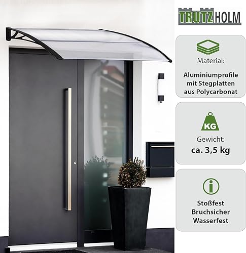 TRUTZHOLM Überdachung Vordach 120 x 80 cm grau Haustürdach Haustür Pultvordach Kunststoff Alu Leisten Wetterschutz Eingangsbereich - Cheap-Us