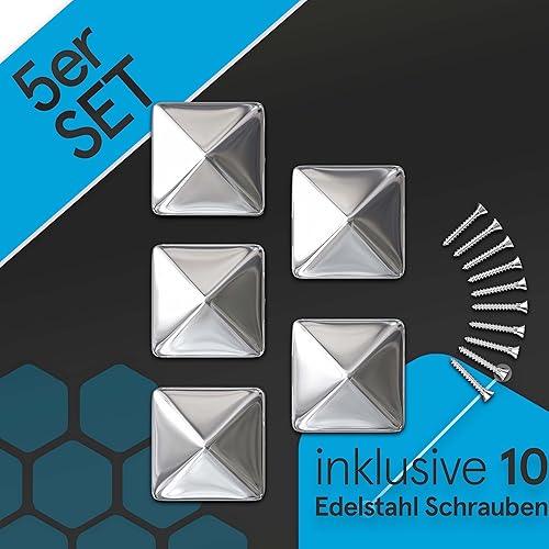 TOOLCORE® Pfostenkappen 9x9cm Edelstahl [Perfekter Schutz] 5 Stück inkl. Edelstahl Schrauben - Rostfreie Abdeckkappen für Zaunpfosten Kappen für Holzpfosten, massive Pfostenabdeckung - Cheap-Us