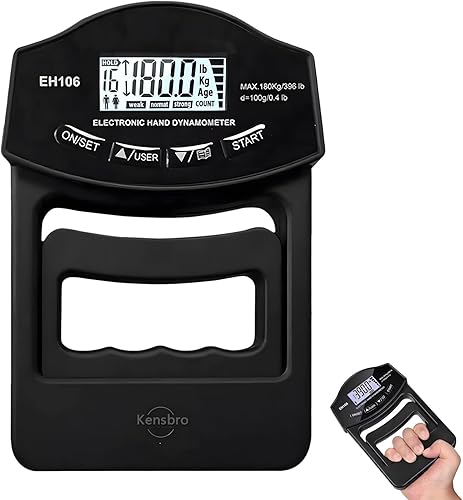 Kensbro Digitaler Handkraftmessgerät 396lb/180Kg Elektronische Griffkraft Messgerät Großer LED-Bildschirm Hand Dynamometer mit USB-Ladekabel, Intelligent und einfühlsam(Schwarz) - Cheap-Us