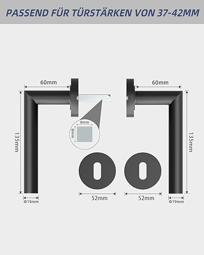 AwmnSrman Türgriffe Innentüren Türklinke Türgriff-Set Edelstahl Toilette Die Form von L BB-Buntbart Schwarz - Cheap-Us