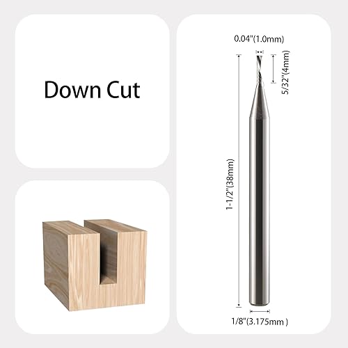 Timelee 1/8 Zoll Schaftdurchmesser 2 mm CED 10 mm CEL 1 Rille Einzelrille Downcut Spiral-Fräser CNC-Fräser für Acryl, PVC, MDF, Aluminium, 5 Stück - Cheap-Us