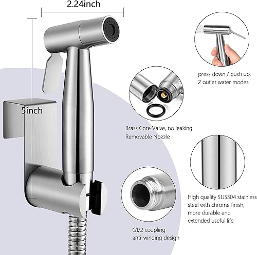 WEIDMAX Bidet-Handbrause, Hand Gehalten Bidet Sprayer Edelstahl Sprayer mit 49-Zoll-Schlauch und Halterung Halter, Includes T-adapter (G1/2''-3/8'') - Cheap-Us