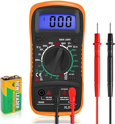 Digital Multimeter Voltmeter Batterietester Spannungsprüfer Durchgangsprüfer Ohm Volt Ampere Messgerät AC/DC Spannung Strom Widerstand Diode Transistor, Großes LCD Anzeige und Hintergrundlicht - Cheap-Us