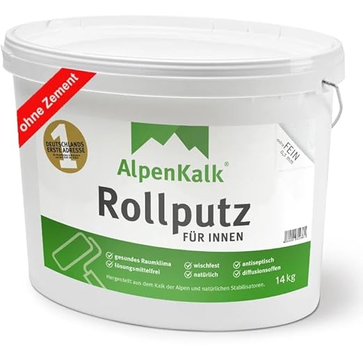 AlpenKalk® Rollputz extraFEIN | 0,3mm Körnung | Hohe Deckkraft & schnell verarbeitungsfertig | Roll- und Streichputz für innen | Ideal für Heimwerker | 14 kg für ca. 60 m² - Cheap-Us
