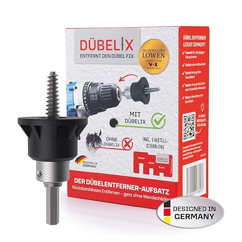 Dübelix Dübelentferner-Aufsatz | Entfernt Dübel rückstandslos - ganz ohne Wandschäden ! | Passend für jeden gängigen Akkuschrauber | Einfach und ohne handwerkliche Vorkenntnisse anwendbar - Cheap-Us