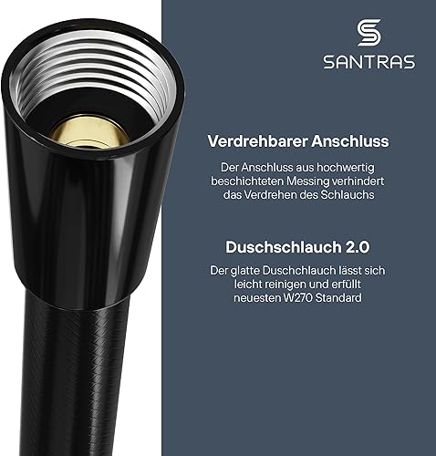SANTRAS® Duschschlauch PREMIUM Weiß/Gold 1,50 m mit Durchflussbegrenzer – Besonders flexibler Brauseschlauch aus Easy Clean Material MADE IN GERMANY - Cheap-Us