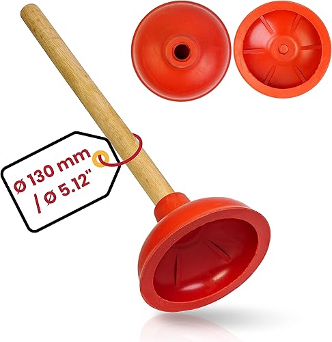 Universal Pömpel, Ø 130 mm Durchmesser Saugglocke für Spüle, Waschbecken, Toilette, Urinal, Dusche, Badewanne, Über - und Unterdruck Abflussreiniger mit 36 cm Holzstiel, Verstopfungslöser Bad Küche - Cheap-Us