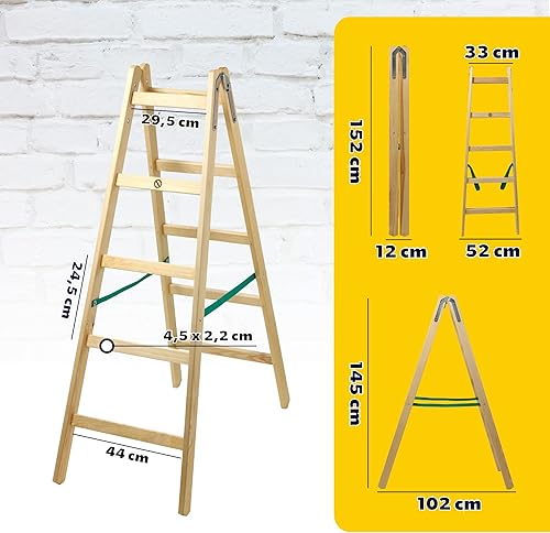 KADAX Holzleiter, Bockleiter bis 150 kg, klappbare Malerleiter, Doppelstufenleiter mit Stahlhaken, Elektrikerleiter, Stehleiter, Haushaltsleiter (4 Stufen) - Cheap-Us