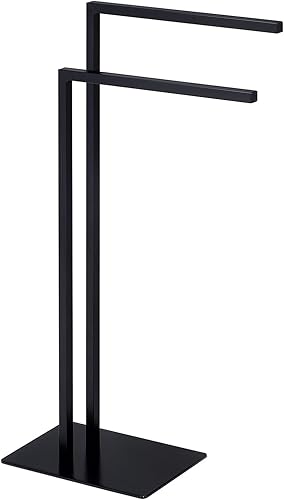 Handtuchhalter Andrew Freistehend, Mattschwarz, aus hochwertigem Metall, mit 2 Armen & sicherem Stand. Ideal für Badezimmer, Badzubehör, Handtuchständer, Badetuchhalter, Stilvoll & Praktisch. - Cheap-Us