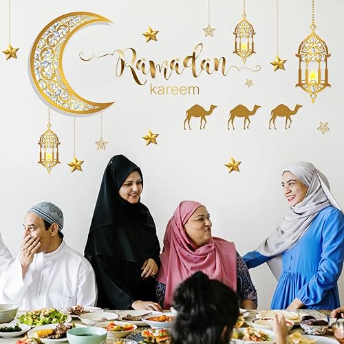 Seasboes Wandaufkleber Eid Mubarak, Ramadan Aufkleber Wanddekoration, Aufkleber Dekoration für Wand Ramadan, Selbstklebend Wandaufkleber, Ramadan Halbmond Aufkleber, PVC Wandkunst Dekoration - Cheap-Us