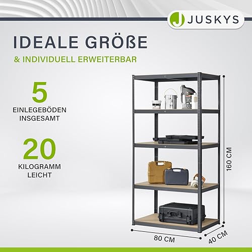 Juskys Schwerlastregal Basic 200x100x60cm (HxBxT) - 875 kg - 5 Böden - Lagerregal Steckregal Metall Kellerregal Regalsystem Regal (Verzinkt) - Cheap-Us