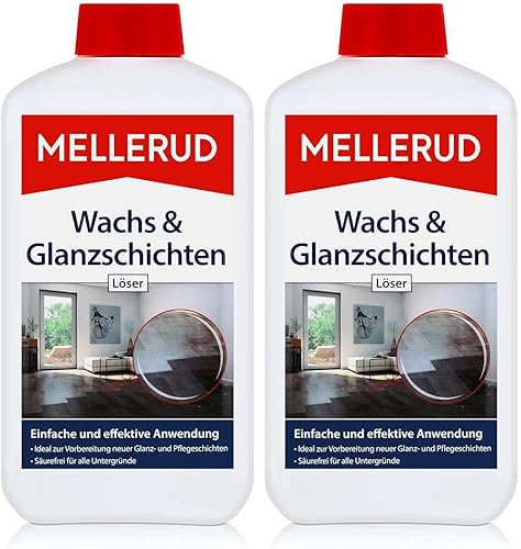 Mellerud Wachs & Glanzschichten Löser 1L - Säurefrei für alle Untergründe - Ideal zur Vorbereitung neuer Glanz- und Pflegeschichten (2er Pack) - Cheap-Us