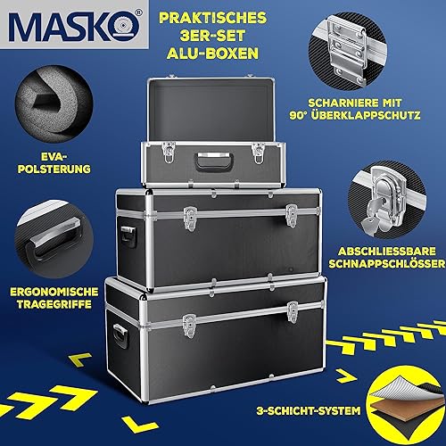 Masko® 3er SET Alu Boxen | Alubox | Alukiste | Werkzeugkoffer | Werkzeugkasten | Transportbox | Werkzeugkiste | Lagerbox NEU Werkzeug Box | - Cheap-Us