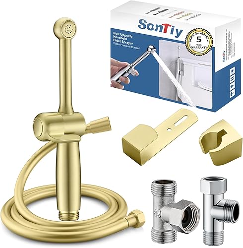 Messing Bidet Handbrause Set, SonTiy Toilette Bad Bidet Aufsatz Waschen Duschkopf mit Einstellbarem Druck &Halterung, Schlauch Chrom Bidet Armaturen für WC, Persönliche Hygiene&Windelreinigung - Cheap-Us