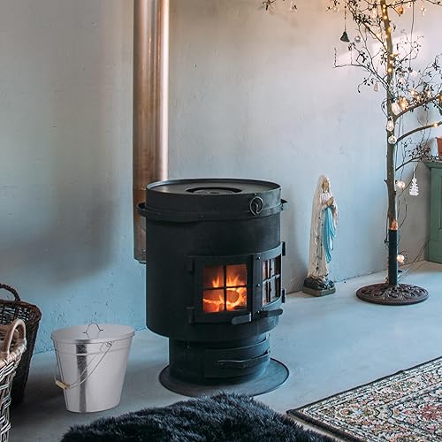 Relaxdays Ascheeimer mit Deckel, 22 l, Aschetonne mit Henkel, für Kohle & Asche, Kamin, Ofen, verzinkter Stahl, Silber - Cheap-Us