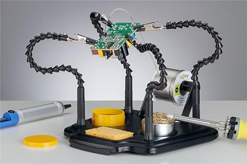 goobay 61669 Löthilfe mit 4 flexiblen Schwanenhals Armen und Krokodilklemmen/Lötstation/Dritte Hand/Für Löt und Bastelarbeiten/Werkzeug Zubehör/Inkl. Lötzinnhalter, Lötschwamm, Lötharz - Cheap-Us