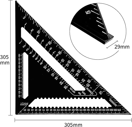 Senbaler 12 Zoll Zimmermannswinkel Metrisch Groß, Speed Square 300mm, 45 90 Grad Dreieck Lineal Metall, Schreinerwinkel, Zimmermann Winkel für Dachdecker Carpenter Ingenieur - Cheap-Us