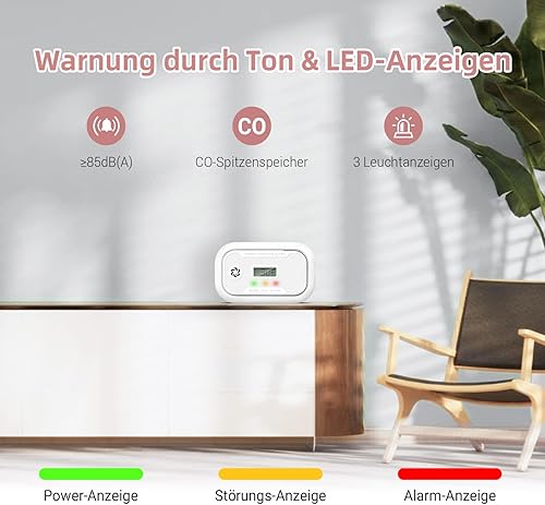 Kohlenmonoxid Melder mit LCD-Anzeige, 10-Jahr CO Melder mit austauschbarer 3-Jahr Batterie, Tragbar CO-Warnmelder mit Spitzenwertspeicher für RV/Schiff/Zimmer, EN50291 Zertifiziert, 1Stück - Cheap-Us