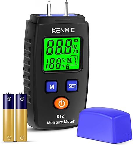 KENMIC Tragbarer Holzfeuchtigkeitsmesser mit LCD und Grünem Licht, Pin-Typ Wasserdetektor, 5 Modi für Wände, Holz, Brennholz, Lumber, Ziegel, Boden - Cheap-Us